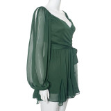 Mesh Long Sleeve Bandage Backless Mini Dress GSZM-D24DS067