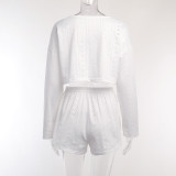 Solid Color Short Sleeve Loose 2 Piece Shorts Set GSMU-23525MH