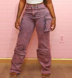 Tie Dye Print Patchwork Straight Jeans GQLF-68000