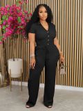 Solid Color Pleated V Neck Two Piece Pants Set AIL-275