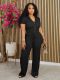Solid Color Pleated V Neck Two Piece Pants Set AIL-275