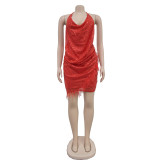 Sexy Sequin Halter Backless Mini Dress BY-6905
