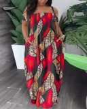 Casual Print Off Shoulder Maxi Dress GSRX-9059
