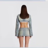 Sexy Waistless Long Sleeve Denim Skirts Set GQLF-22220