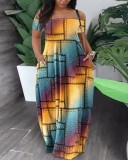 Casual Print Off Shoulder Maxi Dress GSRX-9059