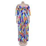 Print Backless Press Pleated Maxi Dress BY-6879