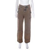 Tie Dye Print Patchwork Straight Jeans GQLF-68000