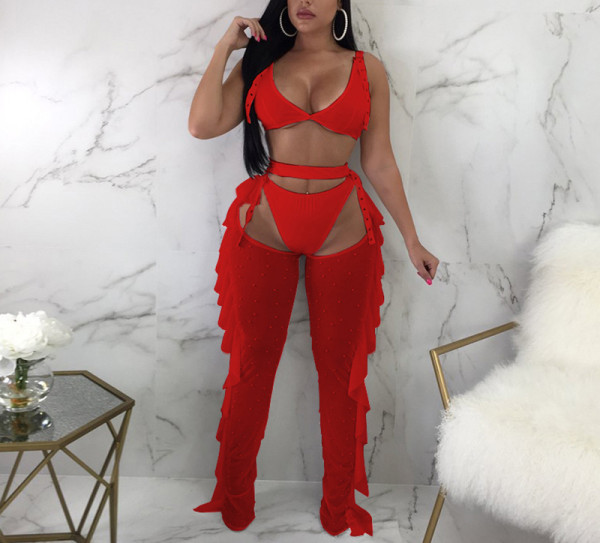 Sexy Mesh Patchwork Tight Two Piece Pants Set BY-2047