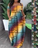 Casual Print Off Shoulder Maxi Dress GSRX-9059