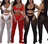 Sexy Mesh Patchwork Tight Two Piece Pants Set BY-2047