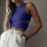 Solid Color Hollow Out Sleeveless Tank Top GSMU-03307541LY