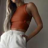 Solid Color Hollow Out Sleeveless Tank Top GSMU-03307541LY