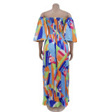 Print Backless Press Pleated Maxi Dress BY-6879