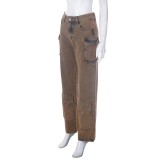 Tie Dye Print Patchwork Straight Jeans GQLF-68000