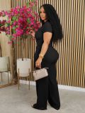 Solid Color Pleated V Neck Two Piece Pants Set AIL-275