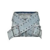 Sexy Waistless Long Sleeve Denim Skirts Set GQLF-22220