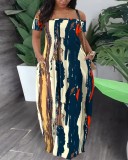 Casual Print Off Shoulder Maxi Dress GSRX-9059