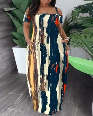 Casual Print Off Shoulder Maxi Dress GSRX-9059