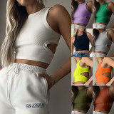 Solid Color Hollow Out Sleeveless Tank Top GSMU-03307541LY