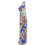 Print Backless Press Pleated Maxi Dress BY-6879