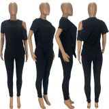 Solid Irregular Tops And Pants Two Piece Set LDS-3306