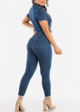 Fashion Short Sleeve Denim Jumpsuit LX-6861