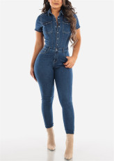 Fashion Short Sleeve Denim Jumpsuit LX-6861