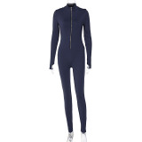 Long Sleeve Zipper Solid Jumpsuit LJSF-P1B7079W
