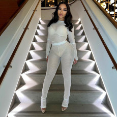 Solid Color Tight See Through Two Piece Pants Set MXBF-K23ST157