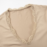 Long Sleeve  V-Neck Lace Short Top Casual Pants Set MXBF-K23ST589
