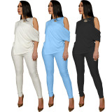 Solid Irregular Tops And Pants Two Piece Set LDS-3306