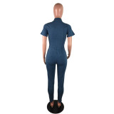 Fashion Short Sleeve Denim Jumpsuit LX-6861