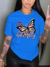 Plus Size Butterfly Print Hot Drill T Shirt GQF-A3502