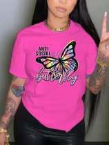 Plus Size Butterfly Print Hot Drill T Shirt GQF-A3502