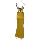 Sexy Sling Tie Up Backless Maxi Dress LJSF-D2C11478W