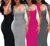 Solid Color Square Neck Slim Midi Dress LM-7216