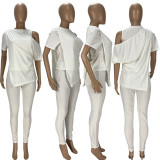 Solid Irregular Tops And Pants Two Piece Set LDS-3306