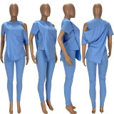 Solid Irregular Tops And Pants Two Piece Set LDS-3306