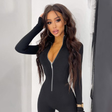 Long Sleeve Zipper Solid Jumpsuit LJSF-P1B7079W