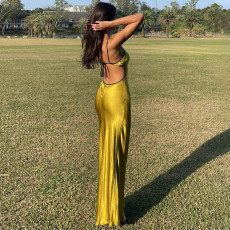 Sexy Sling Tie Up Backless Maxi Dress LJSF-D2C11478W