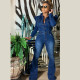 Plus Size Slim Single Breasted Denim Jumpsuit OSIF-20917