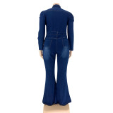 Plus Size Slim Single Breasted Denim Jumpsuit OSIF-20917