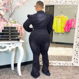 Plus Size Slim Single Breasted Denim Jumpsuit OSIF-20917