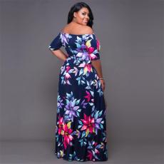 Plus Size Printed One-piece Split Maxi Dress Print ONY-5005