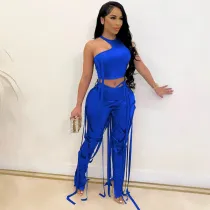 Sexy Solid Color Bandage Sleeveless 2 Piece Set OUQF-0161