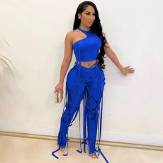 Sexy Solid Color Bandage Sleeveless 2 Piece Set OUQF-0161