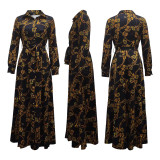 Long Sleeve Print Slim Maxi Dress SMR-11190