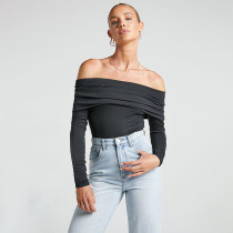 Fold Over Strapless Long Sleeve Bodysuit GWDS-230806