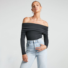 Fold Over Strapless Long Sleeve Bodysuit GWDS-230806