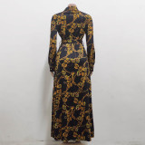 Long Sleeve Print Slim Maxi Dress SMR-11190